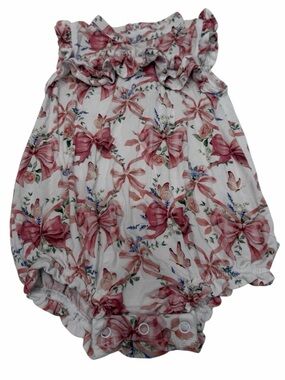 Posh Peanut Baby Girl One Piece Ruffe  pink bow print 3-6 Month